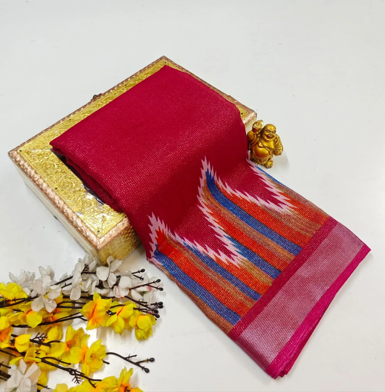 Rani Pink Shimmer Linen Cotton Saree